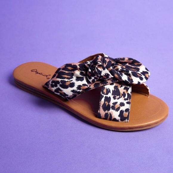 Qupid Shoes - Size 6 left! Qupid Leopard Bow slides autumn